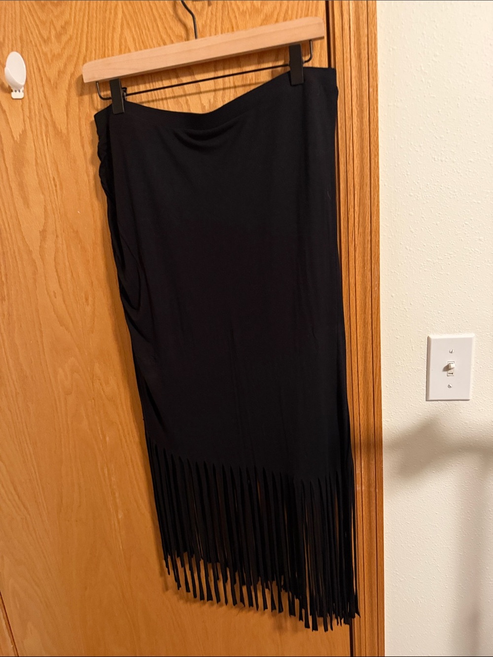INC International Concepts Black Asymmetrical Fringe Maxi Skirt